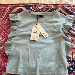 Zara Sky Blue Ruffle Sleeve Blouse